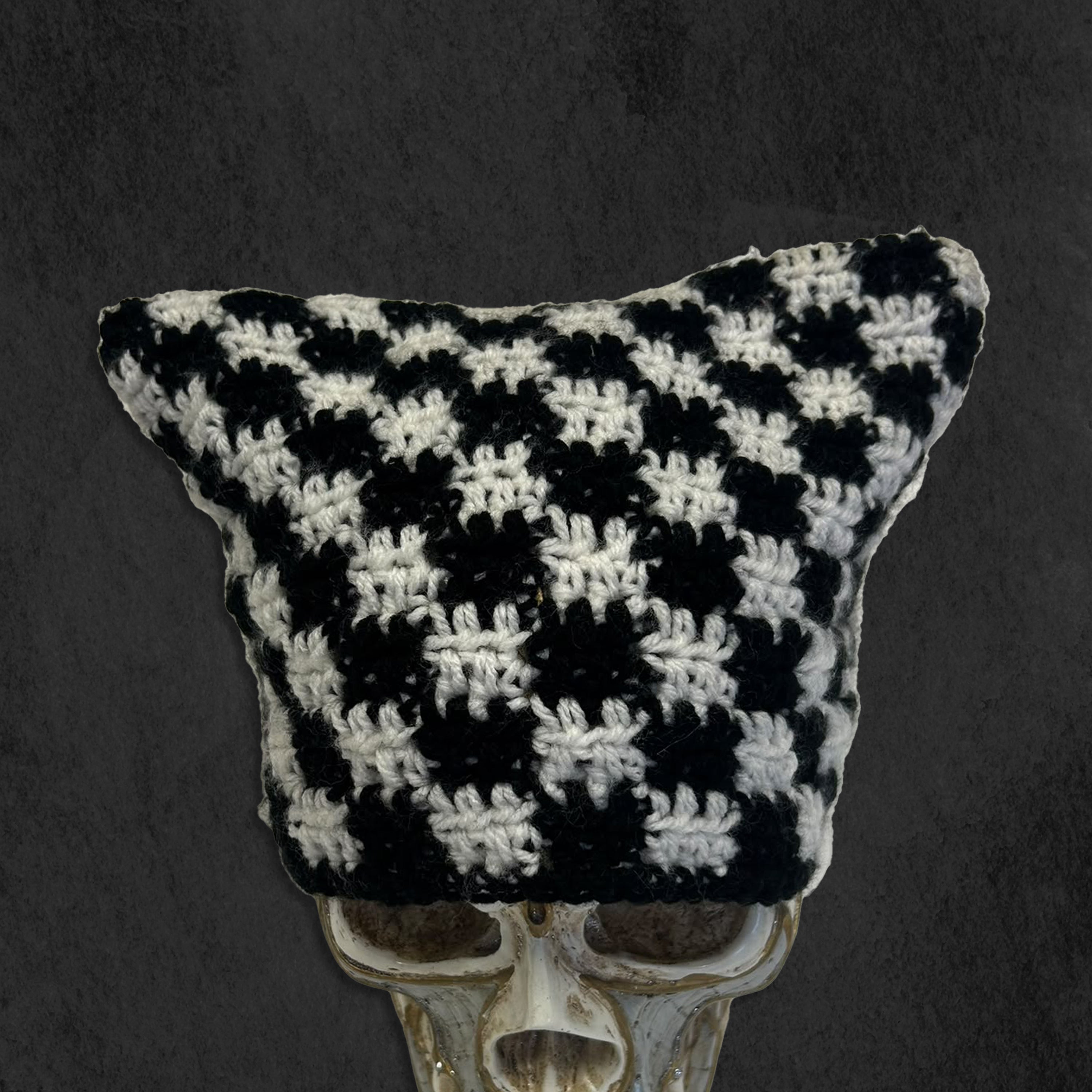Checkerboard Crochet Cat Hat